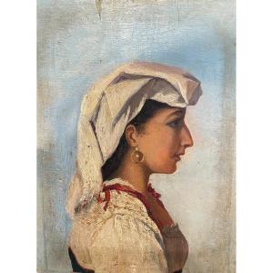 Orientalist Portrait Of A Woman, Oil On Panel