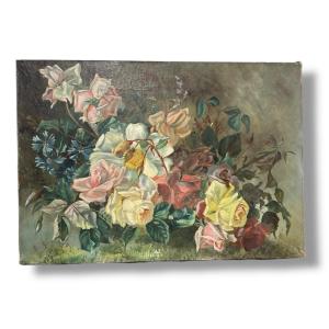 Nature morte aux roses huile sur toile
