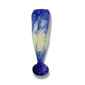 Vase verre bleu marmoréen André Delatte Nancy
