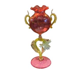 Antique Murano Colored Vase, Flower Pattern, 19th Century