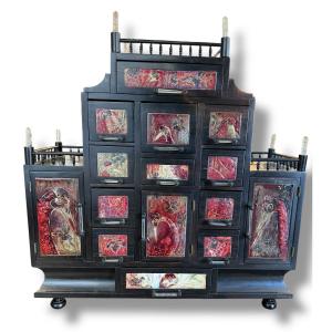 Cabinet en ébène céramique et pierres Nicole CHATIGNOL 