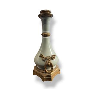 Vase celadon et bronze monté en lampe Napoléon III