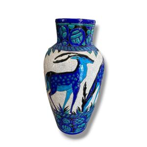 Charles Catteau Deer And Doe Vase Boch La Louviere