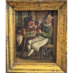 Fumeurs à la taverne Huile sur métal d'après Teniers 