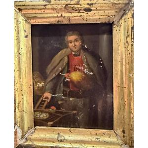 Dutch School The Poultry Merchant Oil On Zinc 19th Century