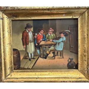 Dutch School Tavern Scene Oil On Zinc 19th Century