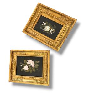 Large Tour Pair Of Italian Floral Frames In Pietra Dura