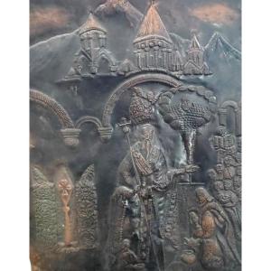 Grande plaque sur cuivre icône Russie Pologne XIXeme