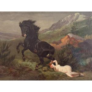 Raymond DESVARREUX La Reine Brunehaut tirée par un cheval