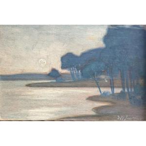 Jean-roger Sourgen  Nocturnal Lakeside Landscape