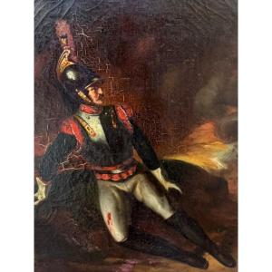 Cuirassier blessé huile sur toile XIXeme