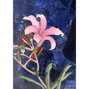Tableau Pietra dura motif fleur lapis lazuli