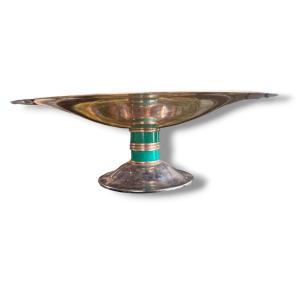 Luc Lanel Christofle Importante coupe laque vert malachite
