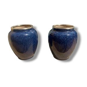 Sèvres paire de vases lapis argent massif