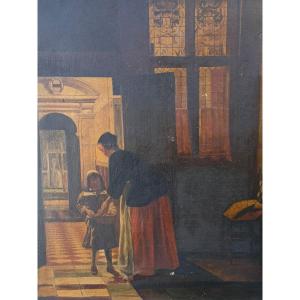 Scène d’intérieur huile sur toile XIXeme
