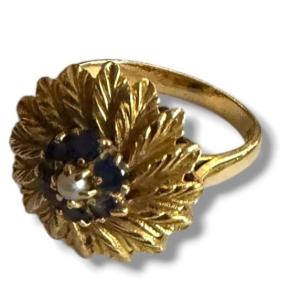 Bague fleur or et saphir