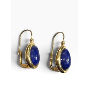 Pair Of Gold And Lapis Lazuli Earrings 