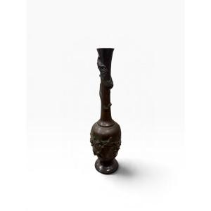 Japan: Bronze Vase With Dragon Motifs For A Single Flower