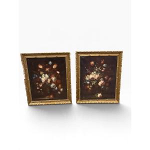 Dutch School: Pair Of Still Lifes With Flowers