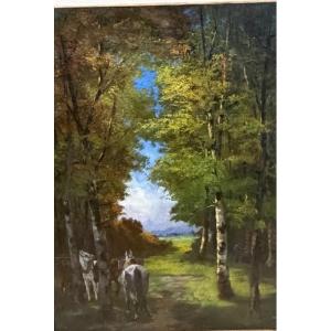 École du XIXeme chevaux dans un bois