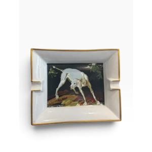 Hermès Paris Porcelain Ashtray With Dog Design