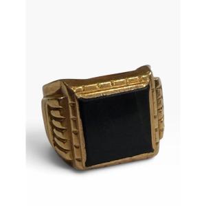 Chevalière or art deco onyx noir