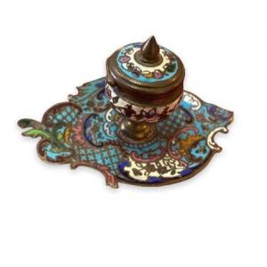 Petit Encrier En Cloisonné De Forme Ovoide En  Bronze Cloisonné Fin XIXeme