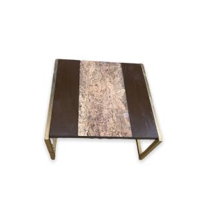 Coffee Table In Cork, Wood And Golden Steel In The Taste Of Romeo Rega