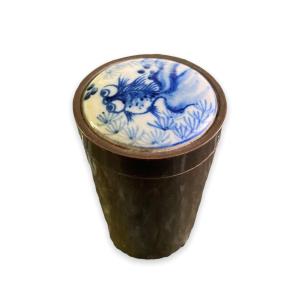 Cylindrical Case In Bronze And Chinese Porcelain