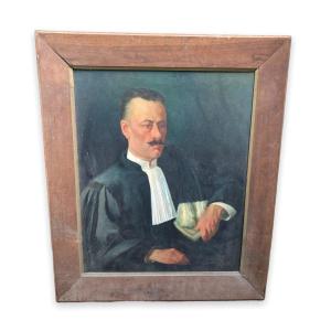 Large Oil On Canvas Representing A Man Of Law