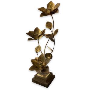 Maison Jansen Large Water Lily Lamp In Golden Brass