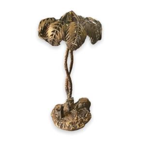 Jansen ? Bronze Orientaliste  Représentant Un Bédouin Et Son Dromadaire Sous Un Palmier 