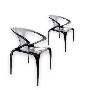 Paire De Chaises Ava Bridge  Par Song Wen Zhong  Pour Roche Bobois