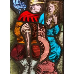 Stained Glass Window - Gallant Scene In Polychrome Glass