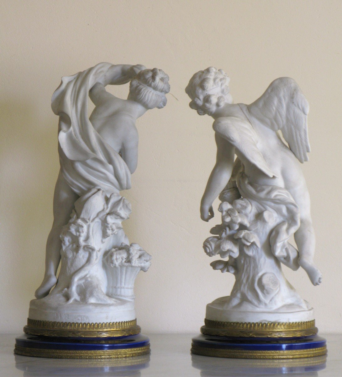 Sèvres, "Psyché & Cupidon", deux sujets en biscuit de porcelaine, Circa 1880... -photo-2