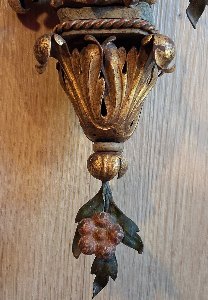 Pair Of Polychrome Sheet Metal Wall Lights-photo-4