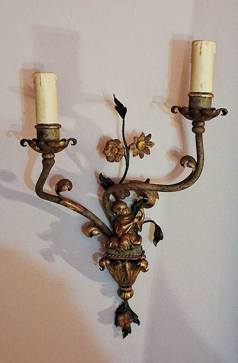 Pair Of Polychrome Sheet Metal Wall Lights-photo-8