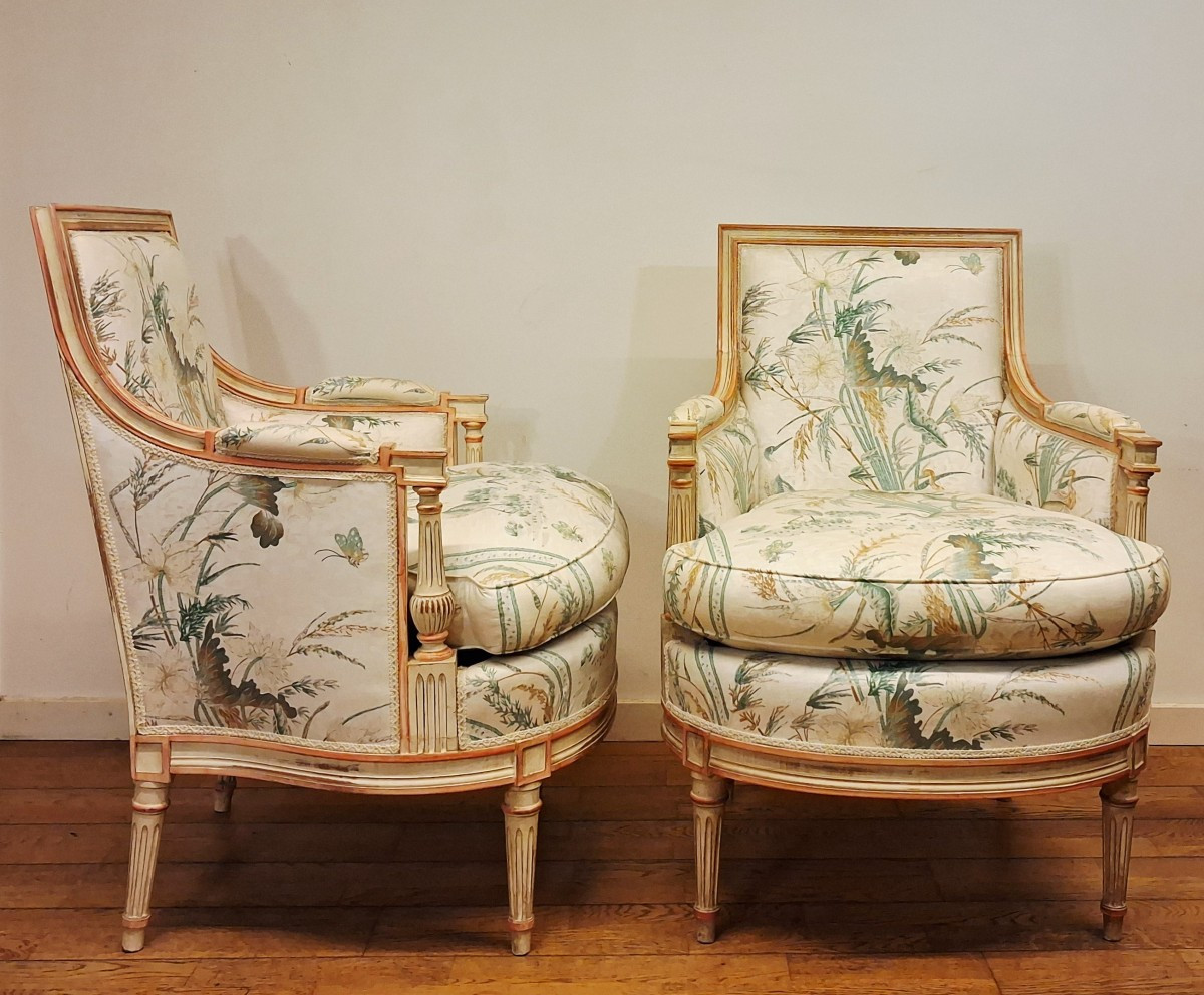 Paire de bergères de style Louis XVI-photo-2