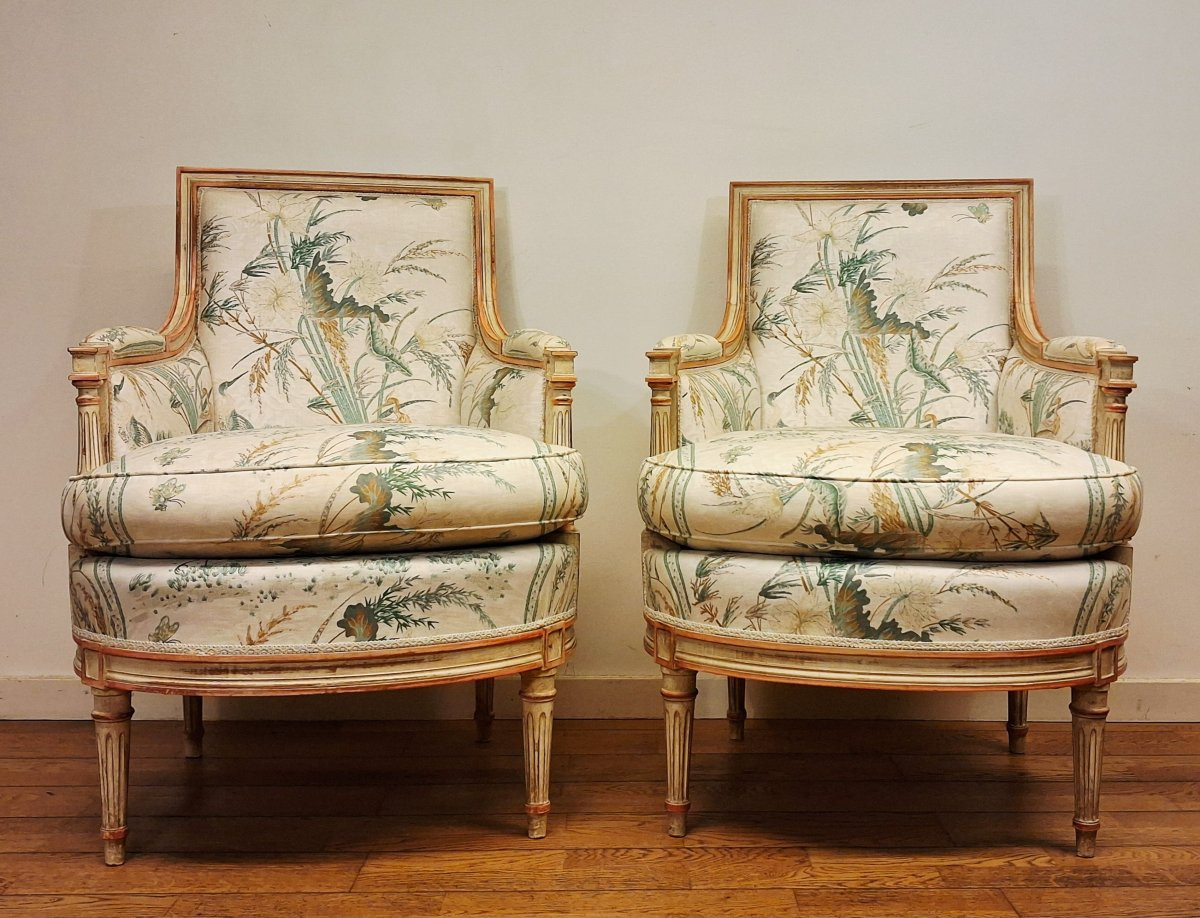 Paire de bergères de style Louis XVI-photo-1