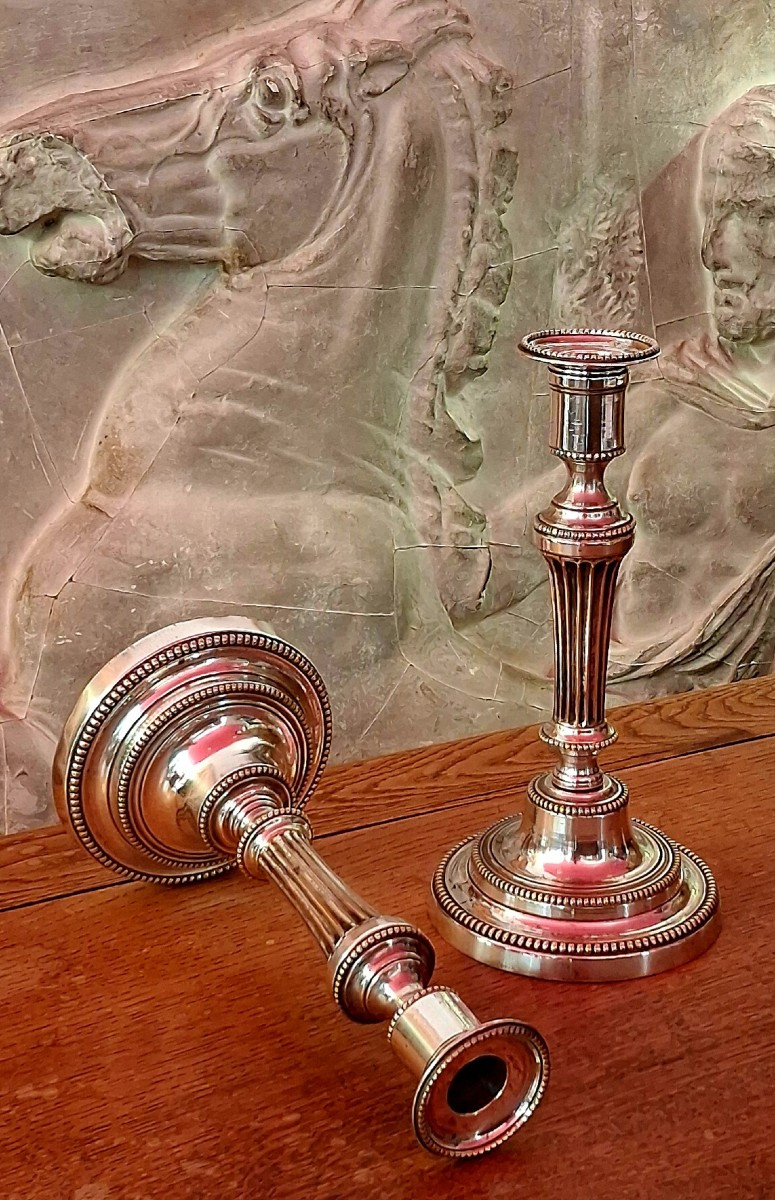 Paire de bougeoirs d'époque louis XVI-photo-2