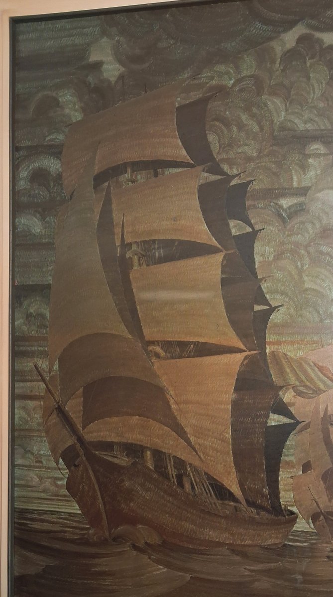 R. Quibel 1938, "Deux caravelles par vent portant" (187,5 x 129 cm), -photo-2