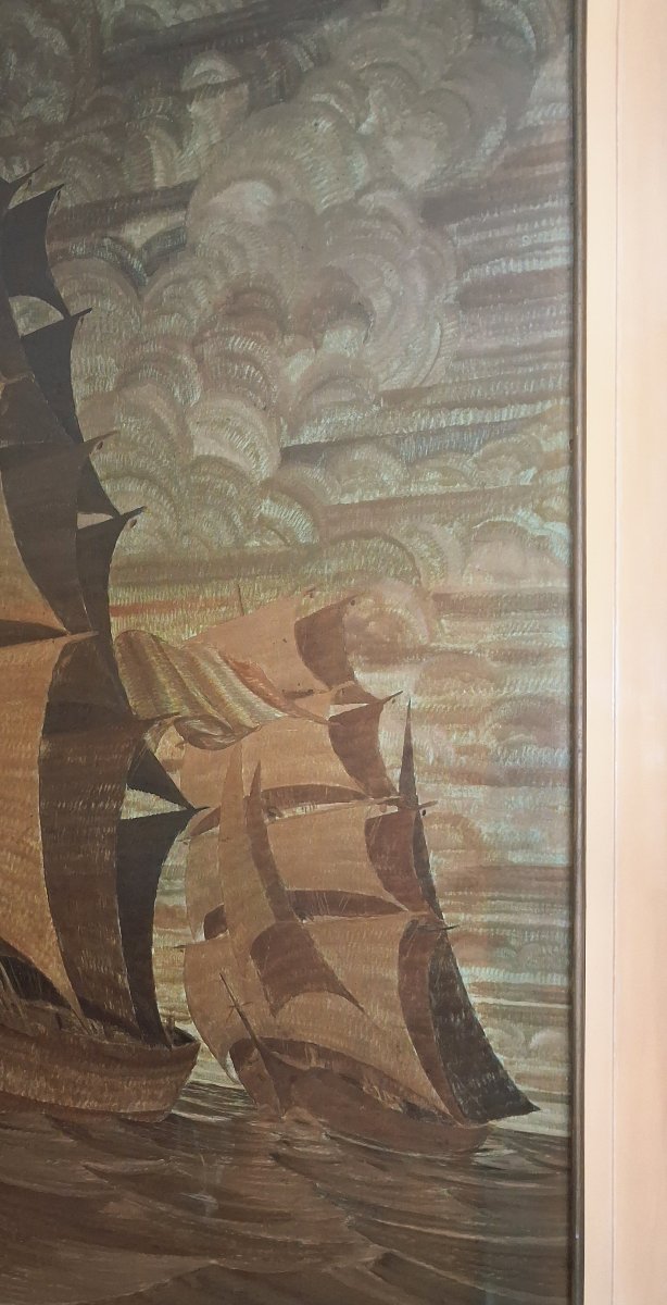 R. Quibel 1938, "Deux caravelles par vent portant" (187,5 x 129 cm), -photo-3