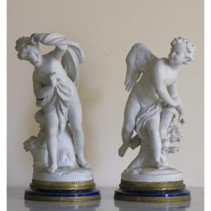 "psyche & Cupid", Two Subjects In Porcelain Biscuit, Sèvres, Circa 1880... 