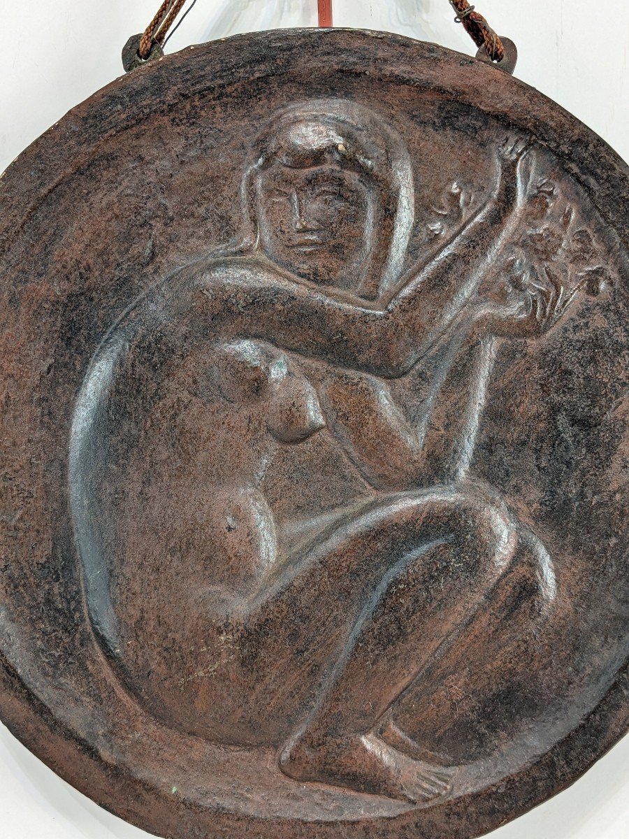 Nymph And Deer. Art Deco Bronze Medallion 1931-photo-1