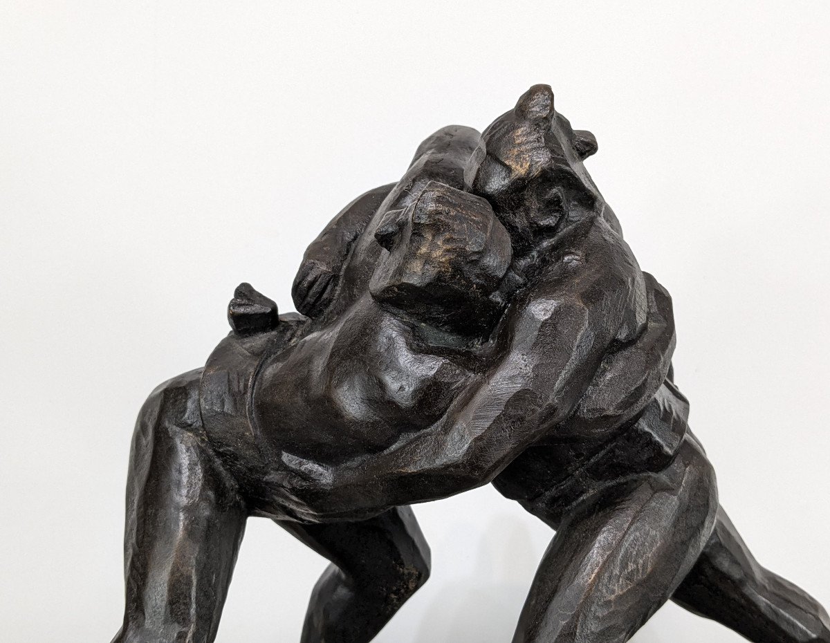 Sumo Fight - Bronze By Inosuke Yamaguchi - 1898 -1970-photo-4