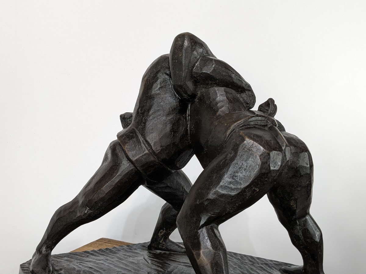 Sumo Fight - Bronze By Inosuke Yamaguchi - 1898 -1970-photo-1