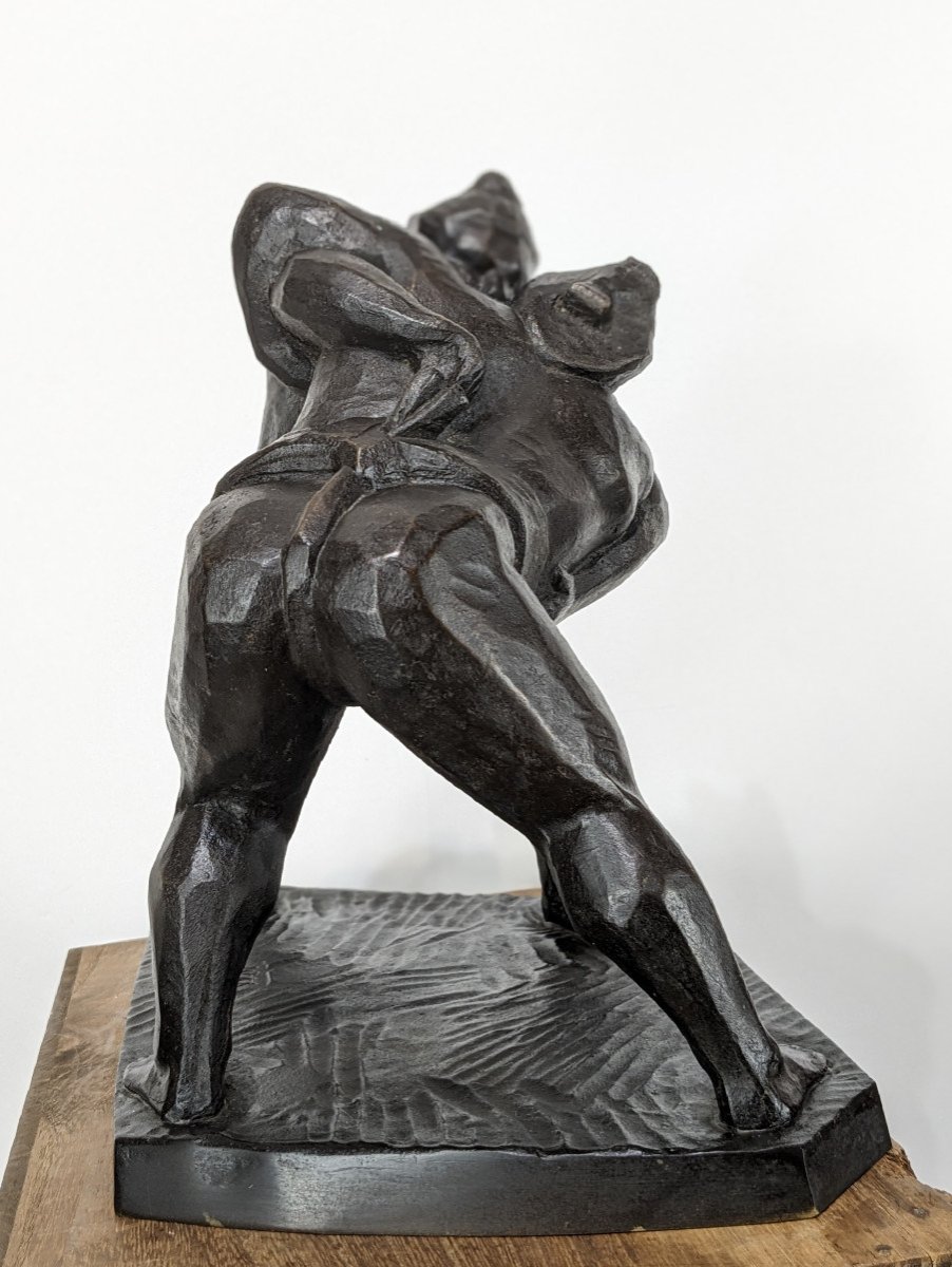 Sumo Fight - Bronze By Inosuke Yamaguchi - 1898 -1970-photo-4