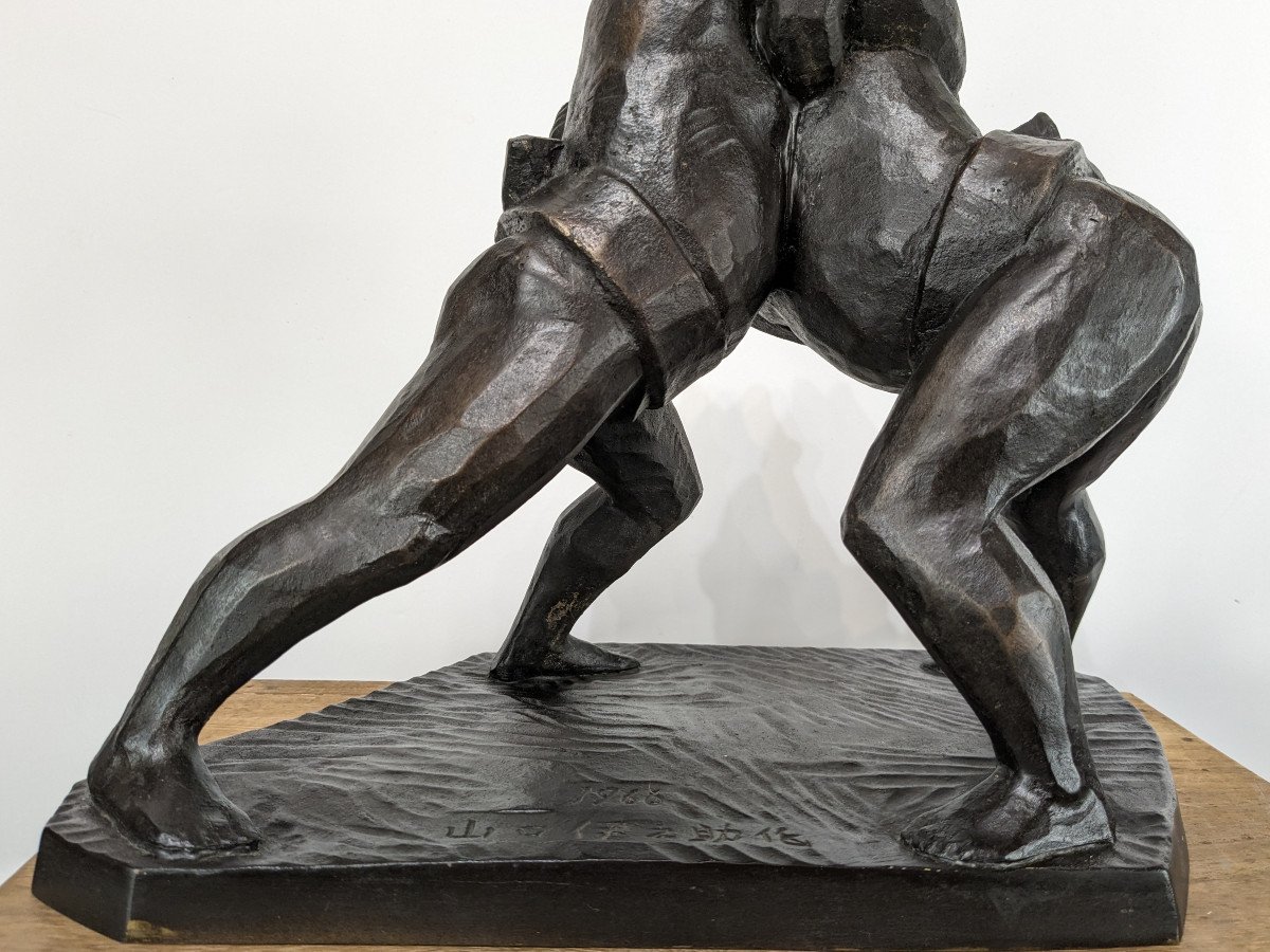 Sumo Fight - Bronze By Inosuke Yamaguchi - 1898 -1970-photo-6