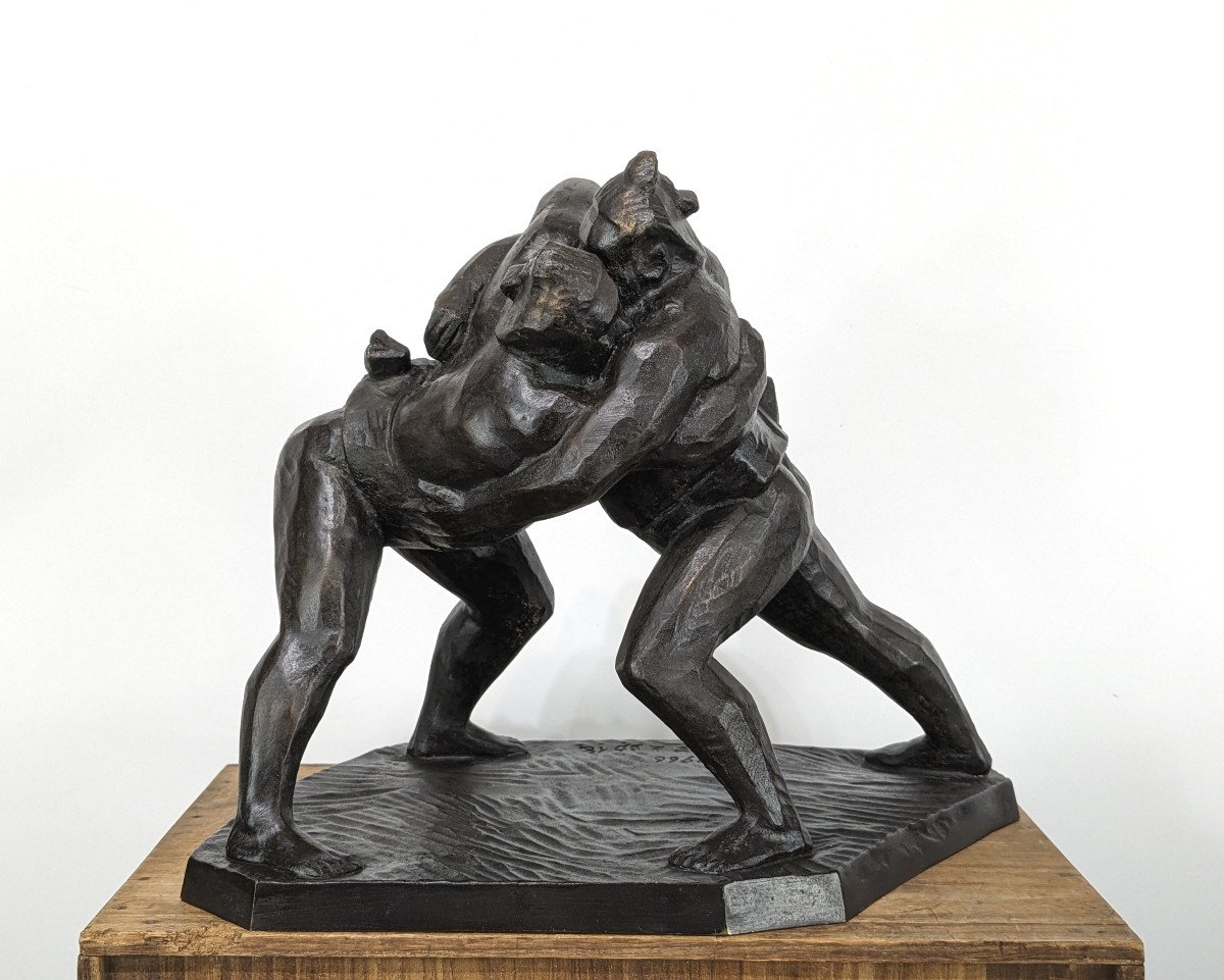 Sumo Fight - Bronze By Inosuke Yamaguchi - 1898 -1970