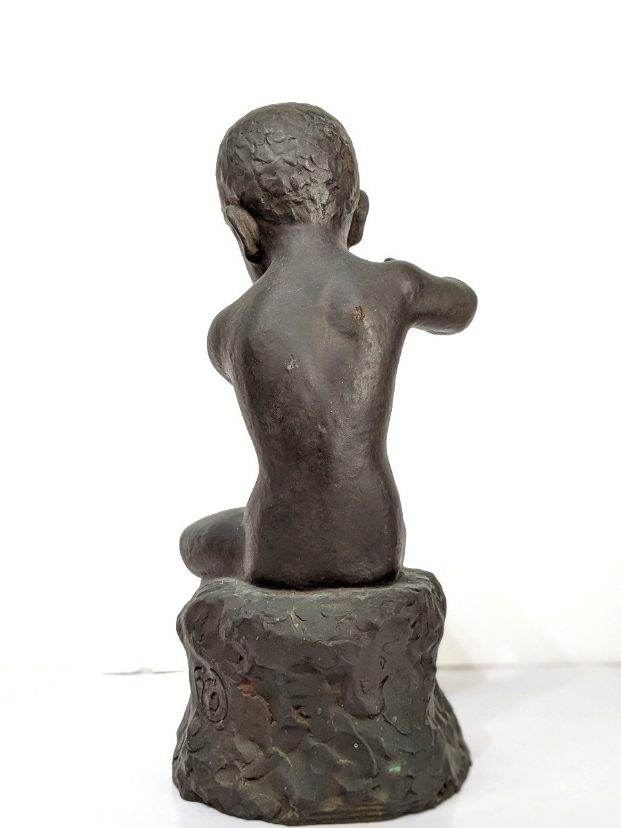 enfant &agrave; la fl&ucirc;te - bronze circa 1930-50 par Ariichi Yamahata Japon-photo-4